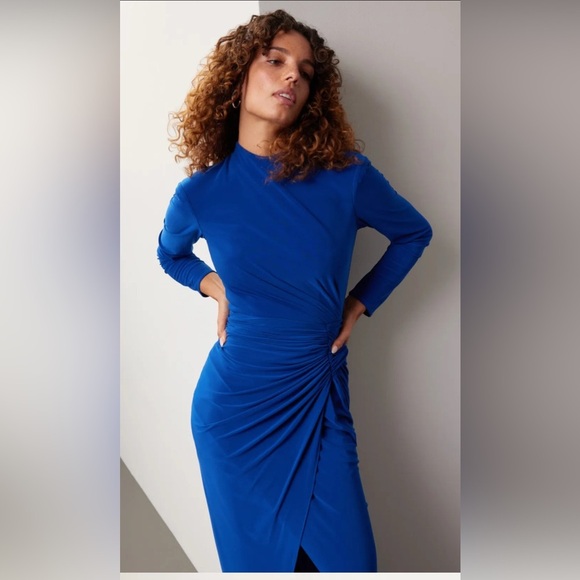 Rene Ruiz Elegant Ruched Long Sleeve‎ Cobalt Blue Gown women’s size 0 - Picture 5 of 5